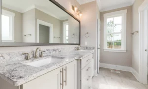 modern bathroom newly remodel with wide glass and countertop
